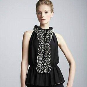 Robert Rodriguez Ruffled Women Victorian style Top Black XS